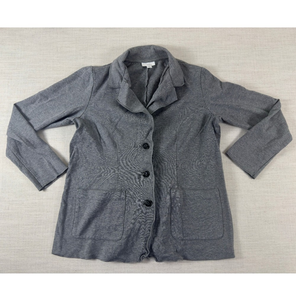 J. Jill Womens Gray Knit Blazer Jacket Size Small 3-Button Patch Pockets
